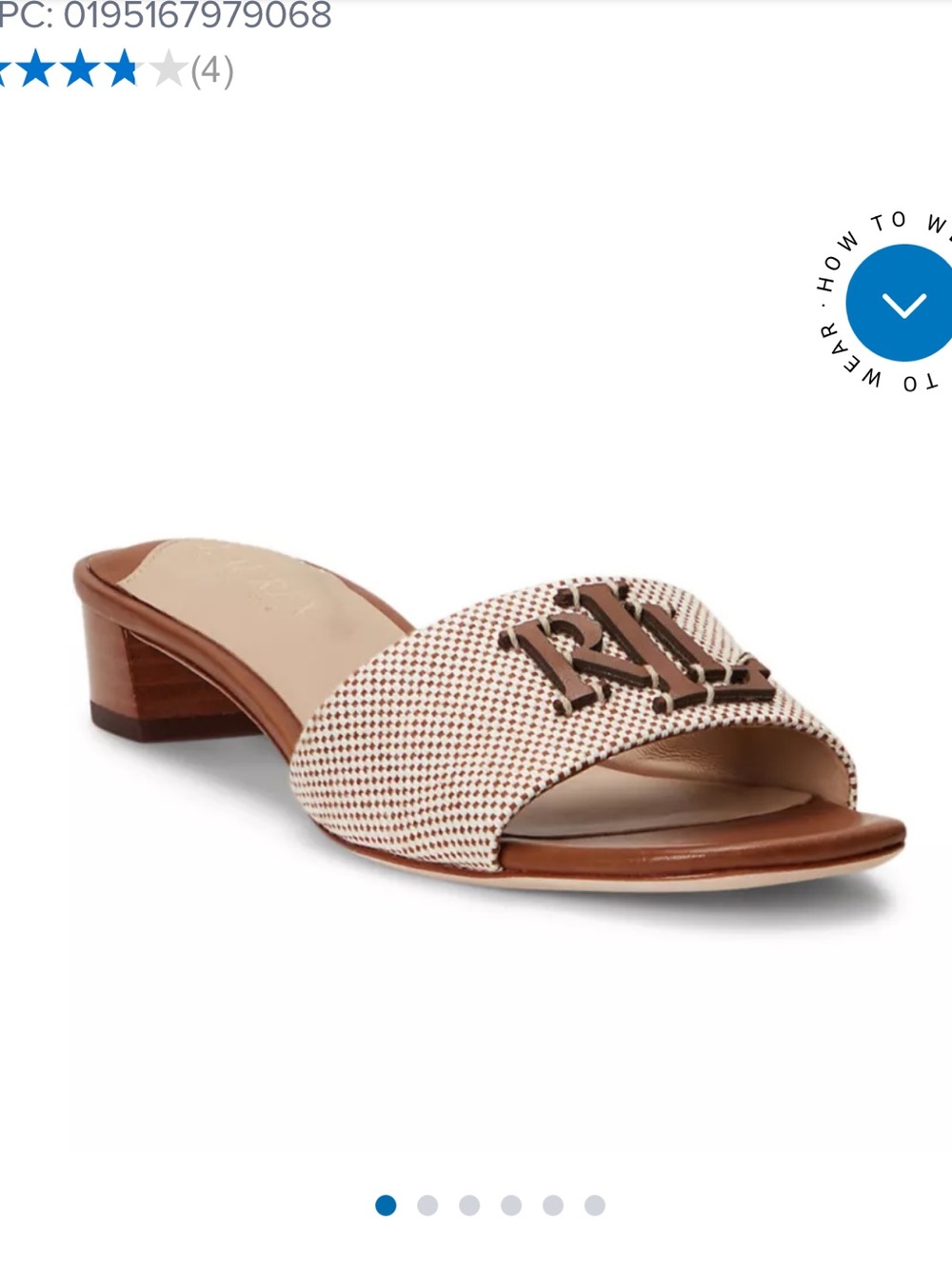 Ralph Lauren Brown Leather & Beige Canvas Logo Slide Sandals
